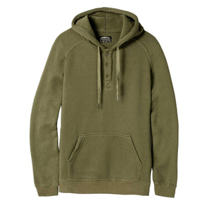 United By Blue Men's Auckland Polartec Pullover Fleece Hoody Sweaters in Military Green with Kangaroo Pocket, 3 Button Closure and Drawstrings at the Hood-Line | ScoutTech Outfitters Mississauga Store
