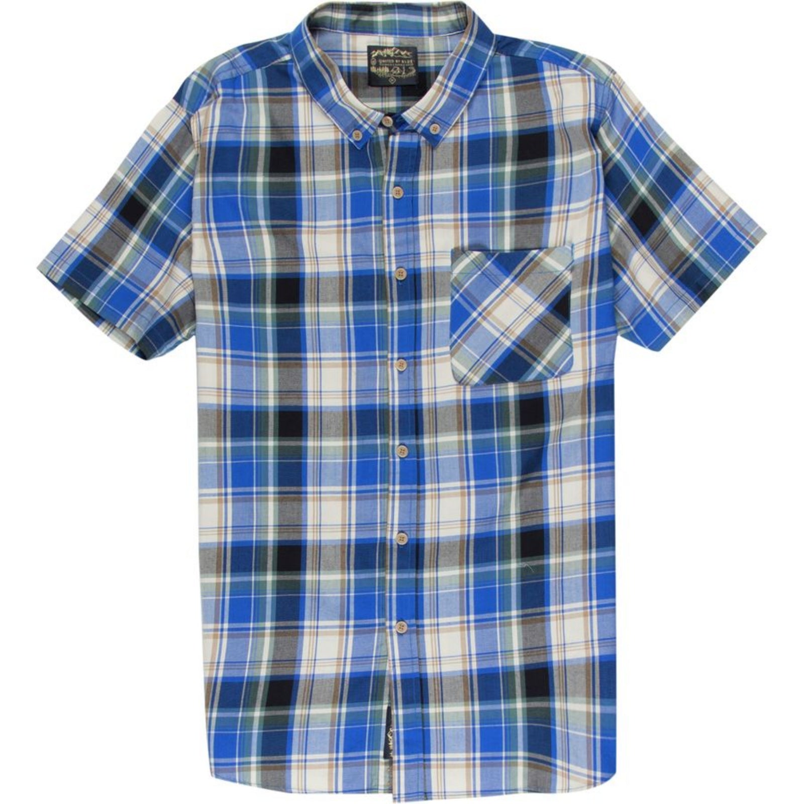 United By Blue Mens Springer Blue Plaid Casual Cotton Button Up Short Sleeve Shirts with Pocket on Left Chest | ScoutTech Outfitters