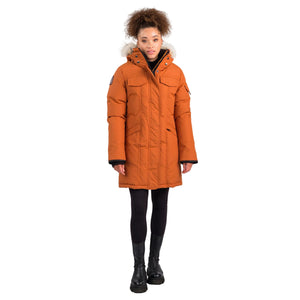 Outdoor Survival Canada OSC Women's Jaci -40C/F Down Parka on Model in Copper Creek Orange Front  View | ScoutTech Outfitters Mississauga Store