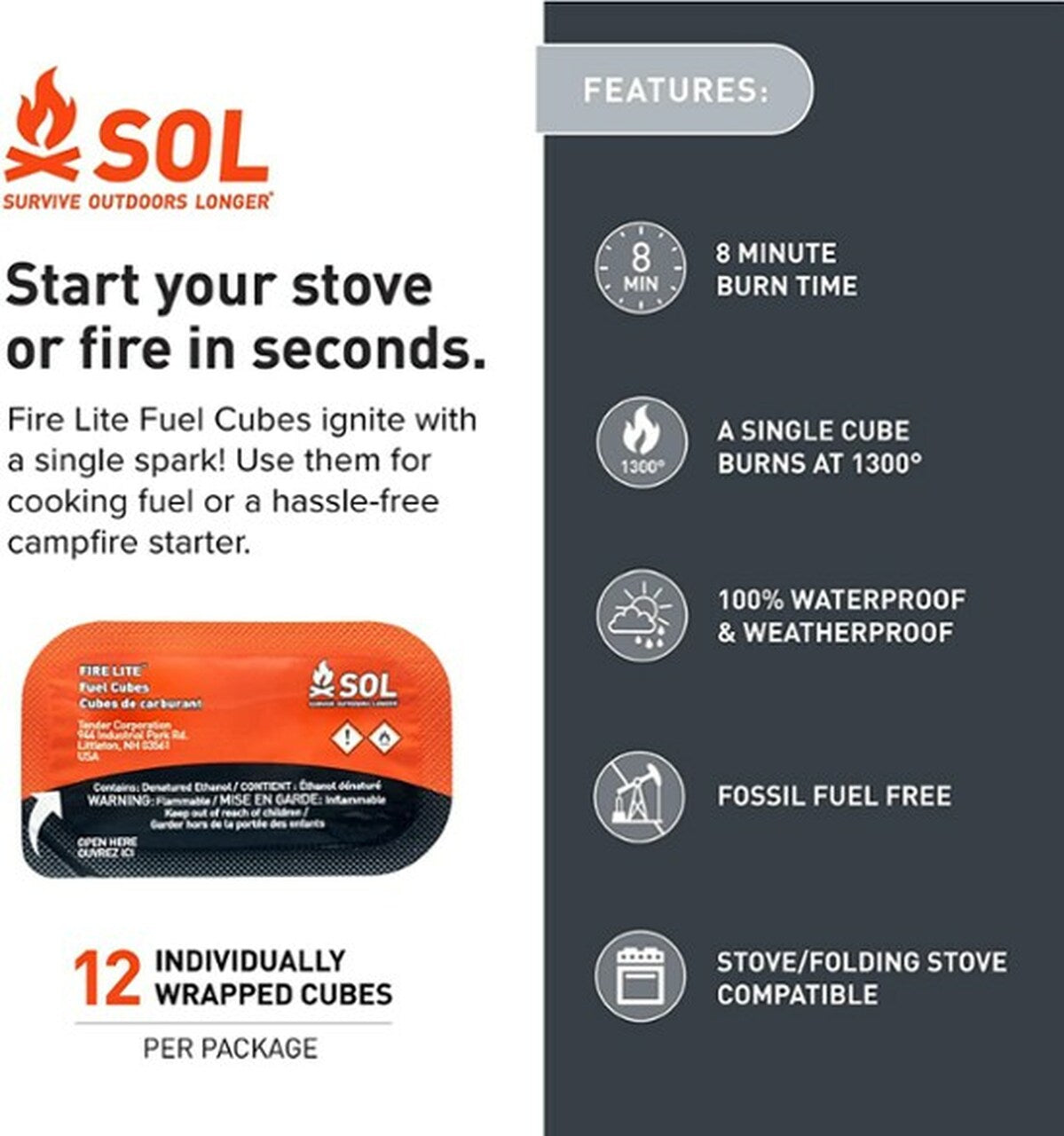SOL Fire Lite Fuel Cubes - ScoutTech Outfitters