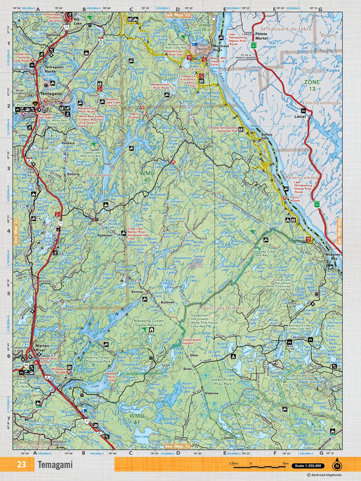 Backroad Mapbooks Temagami Neon-23 Waterproof Tear-Resistant Topographic Map - ScoutTech Outfitters